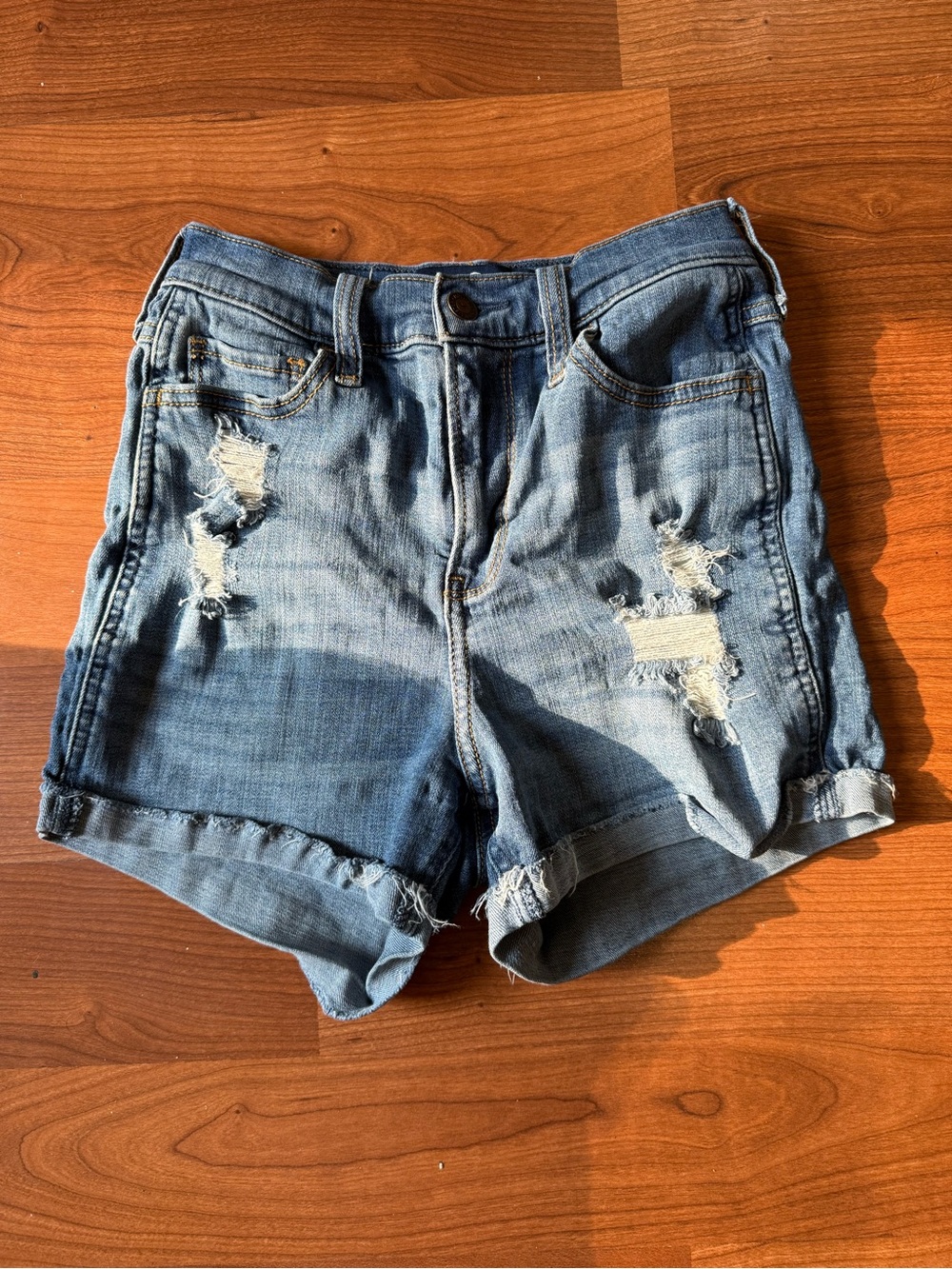 Hollister Juniors Distressed High-Waist Denim Shorts - Blue